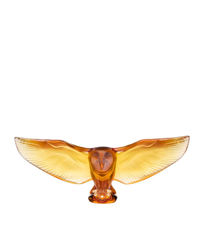 Lalique Barn Owl Sculpture In Yellow