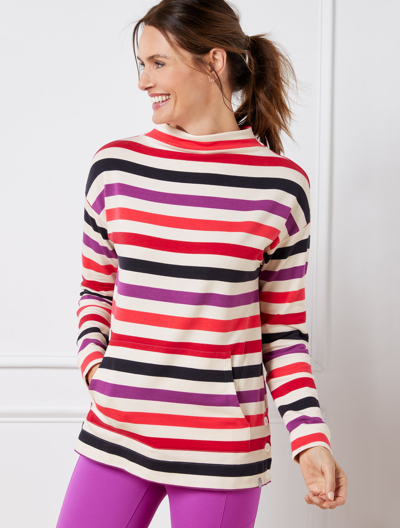 Talbots Button Detail Pullover Sweater - Alpine Stripe - Splendid Coral - 3x