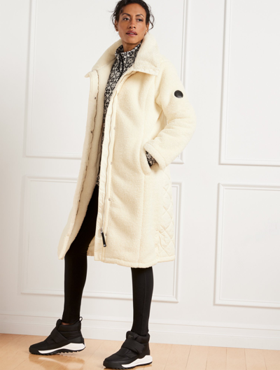 Talbots Petite - Quilted Detail Cozy Sherpa Coat - Ivory - Small
