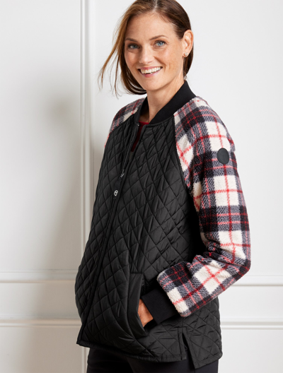 Talbots Petite - Sherpa Quilted Bomber Jacket - Chilly Plaid - Black - Xl