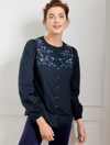 Talbots Misses - Embellished Poplin Top - Blue - Xs - 100% Cotton  In Blue