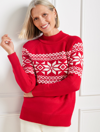 TALBOTS MOCKNECK SWEATER - BICOLOR FAIR ISLE - RED - 1X TALBOTS