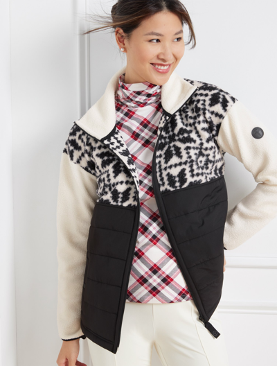 Talbots Cozy Sherpa Quilted Jacket - Mixed Fair Isle - Ivory/black - Xl  In Ivory,black
