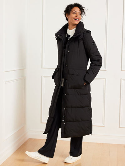 Talbots Petite - Long Fleece-lined Quilted Puffer Coat - Black - Large