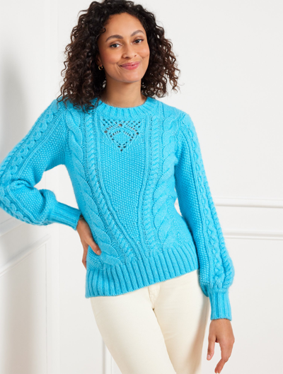 Talbots Balloon Sleeve Cable Knit Sweater - Cyan Blue - 1x