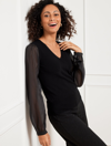 Talbots Woven Sleeve V-neck Pullover Sweater - Black - 2x  In Black