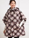 TALBOTS HOODED QUILTED PONCHO - CHILLY PLAID - IVORY - S/M TALBOTS