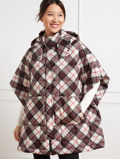 Talbots Hooded Quilted Poncho - Chilly Plaid - Ivory - S/m