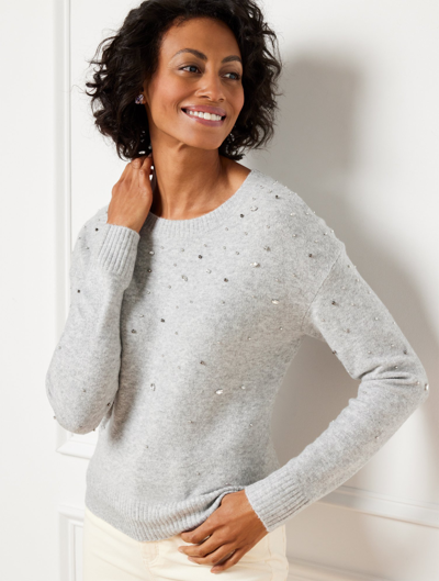 Talbots Petite - Embellished Crewneck Sweater Pullover - Grey Sky Heather - Large
