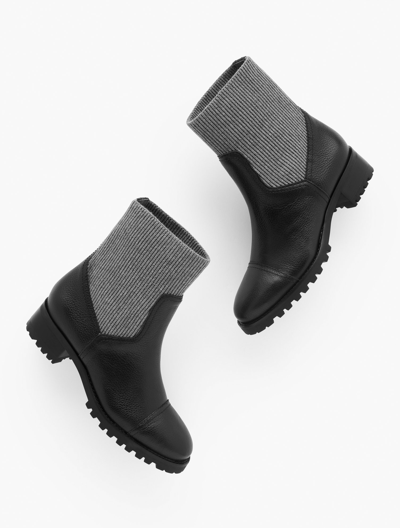 Talbots Tish Knit Pebbled Leather Boots - Black - 10m