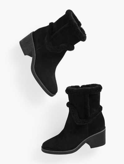 Talbots Reese Sherpa Block Heel Boots - Suede - Black - 11m