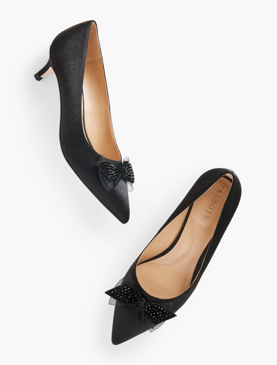 Talbots Sylvie Bow Kitten Heel Pumps - Satin - Black - 10m