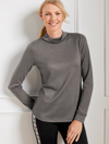 TALBOTS SPARKLING SUPERSOFT JERSEY MOCKNECK T-SHIRT - CASTLE ROCK/SILVER - X TALBOTS