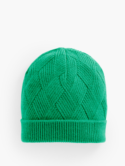 Talbots Basketweave Cashmere Knit Beanie - Mistletoe Green - 001