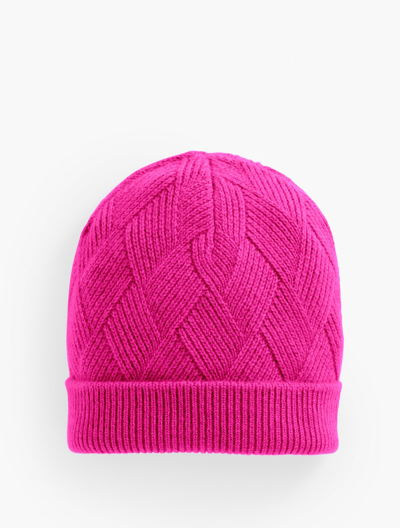 Talbots Basketweave Cashmere Knit Beanie - Festive Fuchsia - 001