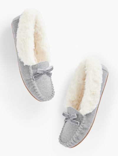 Talbots Ruby Faux Fur Cuff Moccasins Shoes - Brushed Flannel - Light Grey - 11m