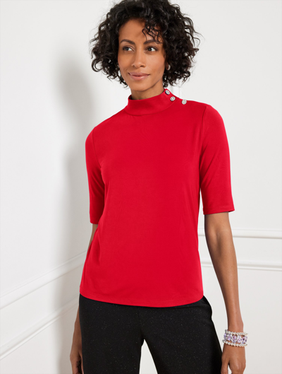 Talbots Button Shoulder Mockneck Top - Red - 3x