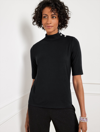 Talbots Button Shoulder Mockneck Top - Black - 3x