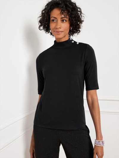 Talbots Button Shoulder Mockneck Top - Black - 3x  In Black
