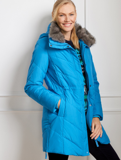 Talbots Plus Size - Hooded Faux Fur Parka - Blue Chill - 2x  In Blue Chill
