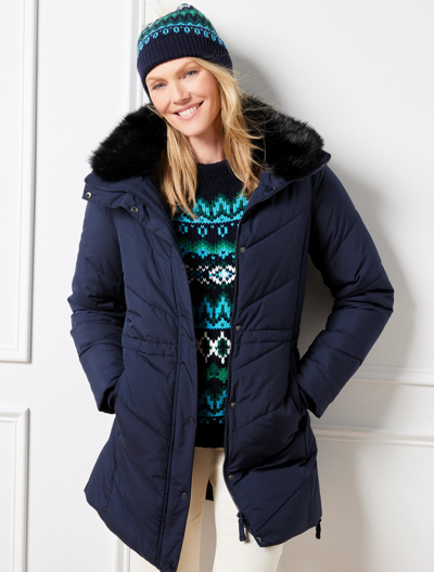 Talbots Plus Size - Hooded Faux Fur Parka - Blue - 2x