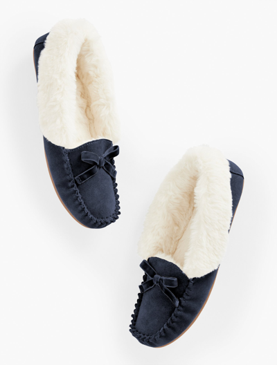 Talbots Ruby Faux Fur Cuff Moccasins Shoes - Suede - Blue - 10m