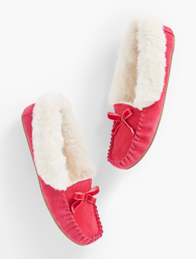 Talbots Ruby Faux Fur Cuff Moccasins Shoes - Suede - Coral Fete - 9m  In Coral Fete