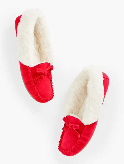 Talbots Ruby Faux Fur Cuff Moccasins Shoes - Suede - Red - 11m