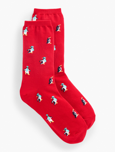 Talbots Wiggling Penguin Trouser Socks - Red - 001