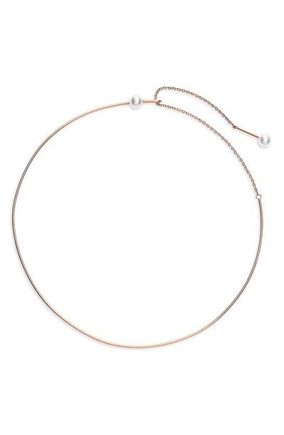 Knotty Imitation Pearl Collar Necklace In Rose Gold