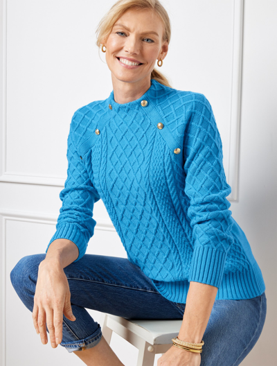 Talbots Plus Size - Cable Knit Mockneck Sweater - Blue Chill - 1x