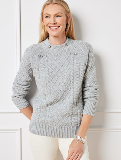 Talbots Plus Size - Cable Knit Mockneck Sweater - Grey Sky Heather - 2x  In Grey Sky Heather