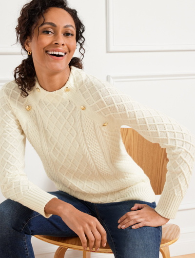Talbots Plus Size - Cable Knit Mockneck Sweater - Ivory - X  In Ivory