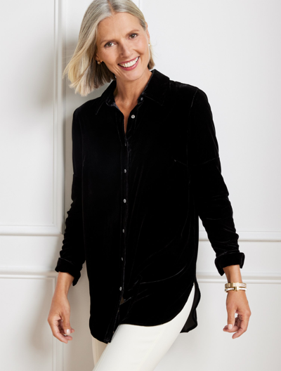 Talbots Effortless Velvet Boyfriend Shirt - Black - 2x