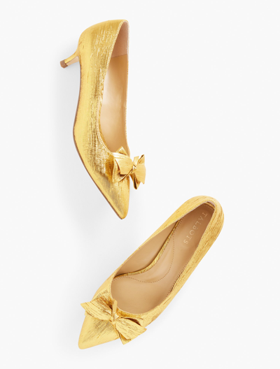 Talbots Sylvie Bow Kitten Heel Pumps - Crinkle Lamã© - Dark Gold - 10 1/2 M