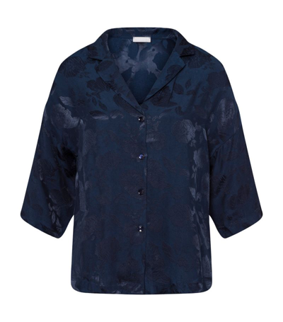 Hanro Valene Cropped Sleeve Shirt In Blueberry Flowers