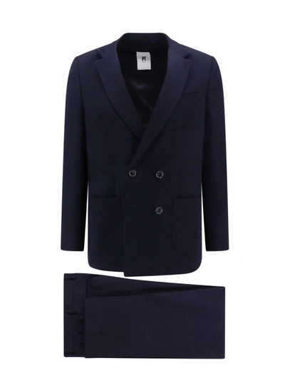 Pt Torino Double-breasted Virgin Wool Suit In Black