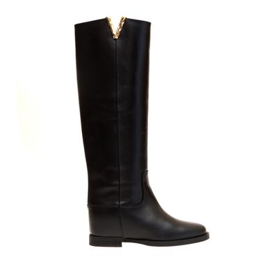 Via Roma 15 Black Leather Boot V Faceted