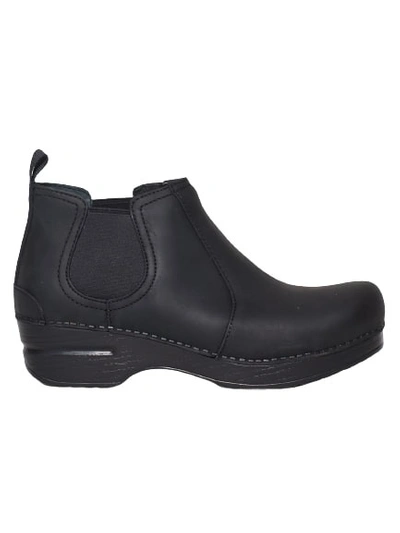 DANSKO ANKLE BOOT WITH SIDE ELASTICS IN BLACK OILED LEATHER