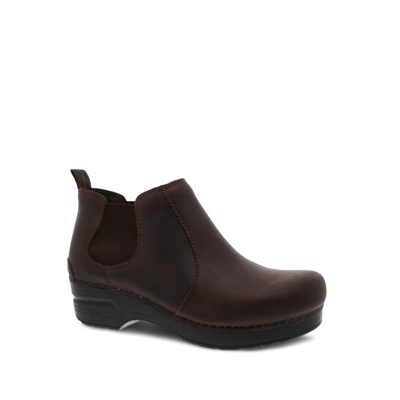 Dansko Ankle Boot With Side Elastics In Black Oiled Leather In Brown