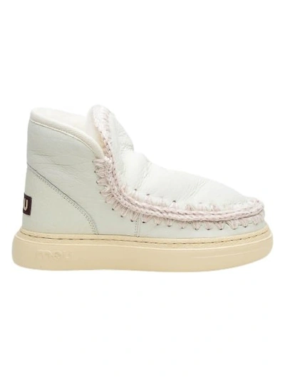 Mou Eskimo Sneaker Bold Low Heels Ankle Boots In White Leather In Neutrals