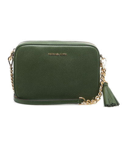 Michael Kors Large Jet Set Leather Crossbody Bag In Green