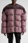 Rick Owens Shearling-paneled Quilted Shell Down Jacket In Purple