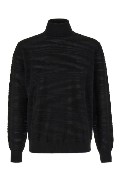 Missoni Macro Space Jacquard Wool Blend Sweater In Black