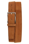 Canali Suede Calfskin Leather Belt In Light Brown