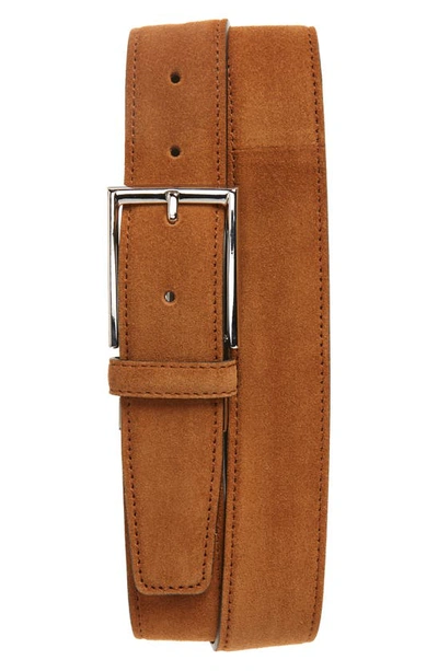 Canali Suede Calfskin Leather Belt In Light Brown