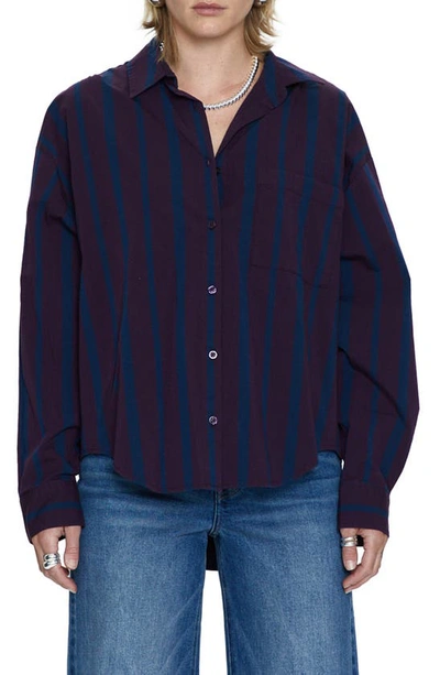 Pistola Sloane High-low Stretch Cotton Shirt In Aubergine Cobalt