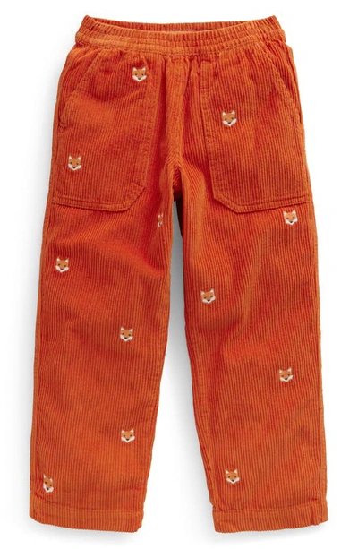 Mini Boden Kids' Fox Appliqué Chunky Corduroy Pants In Autumn Maple Orange Fox