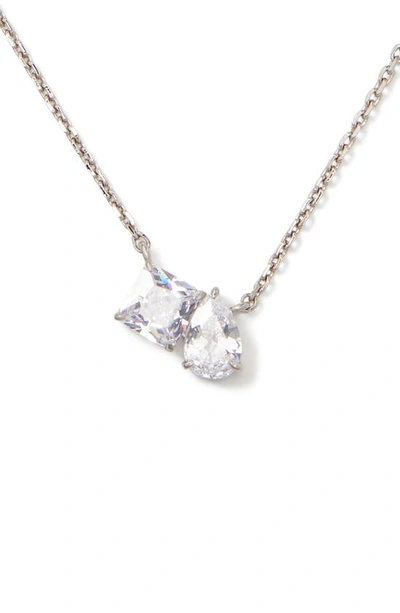 Kate Spade Two Crystal Pendant Necklace In Silver