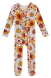 POSH PEANUT GOLDIE FLORAL RUFFLE FITTED ONE-PIECE PAJAMAS
